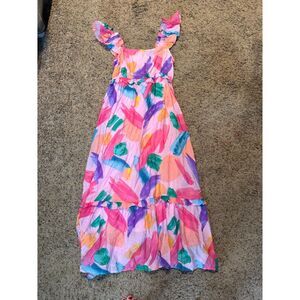 Blu pepper Pink Watercolor Print Ruffle  size large